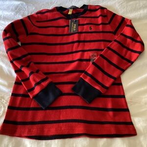 Polo Ralph Lauren new with tags red with navy blue stripes waffle knit size14/16